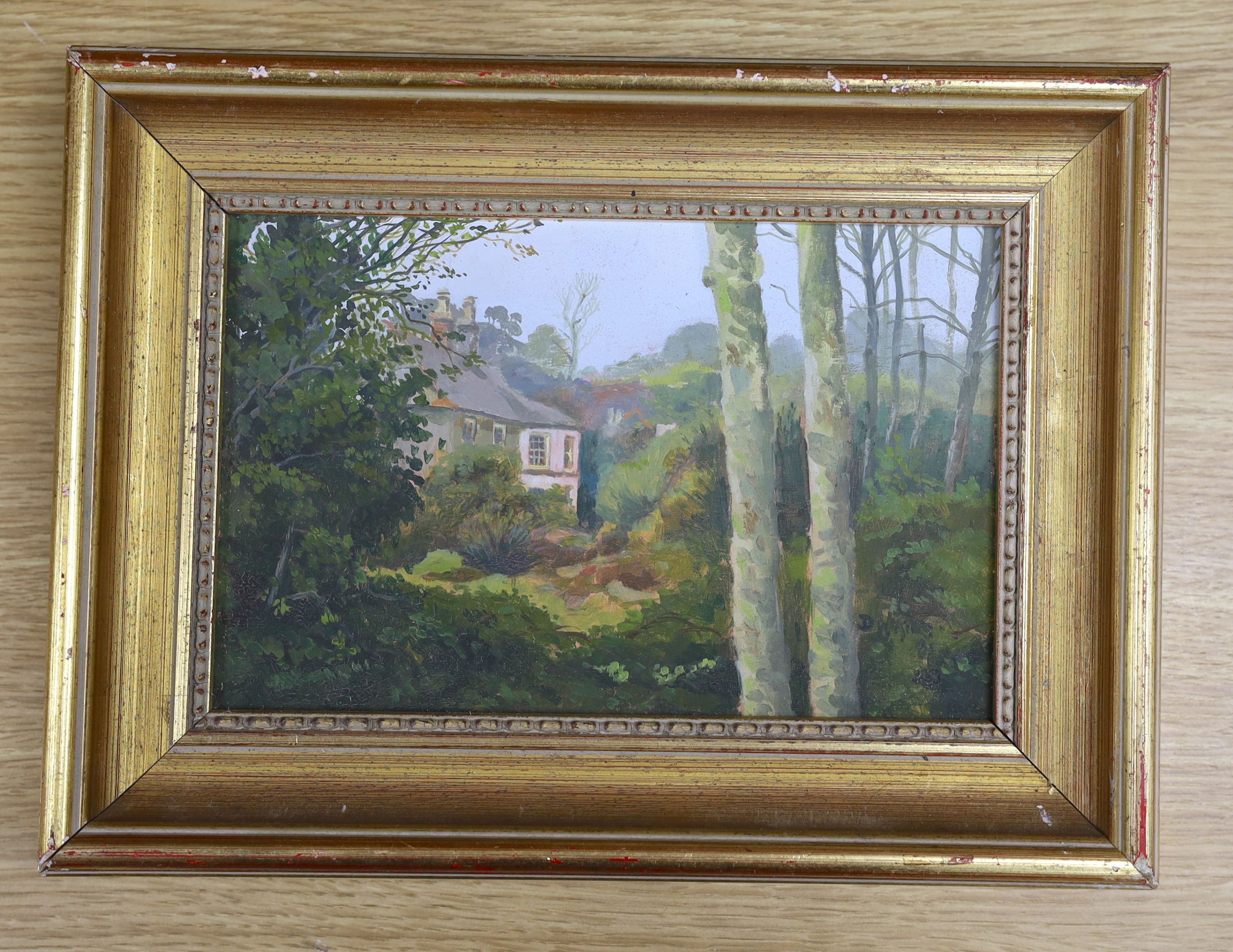 Dan Hughes, oil on card, View from Blacksmith's Shop, Lower Lelant, signed, 14 x 22cm